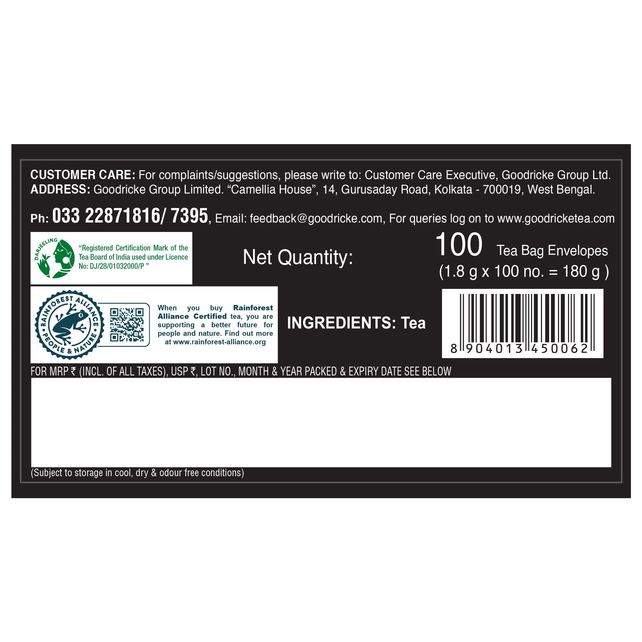 Castleton Vintage Darjeeling Tea, 100 Tea Bags