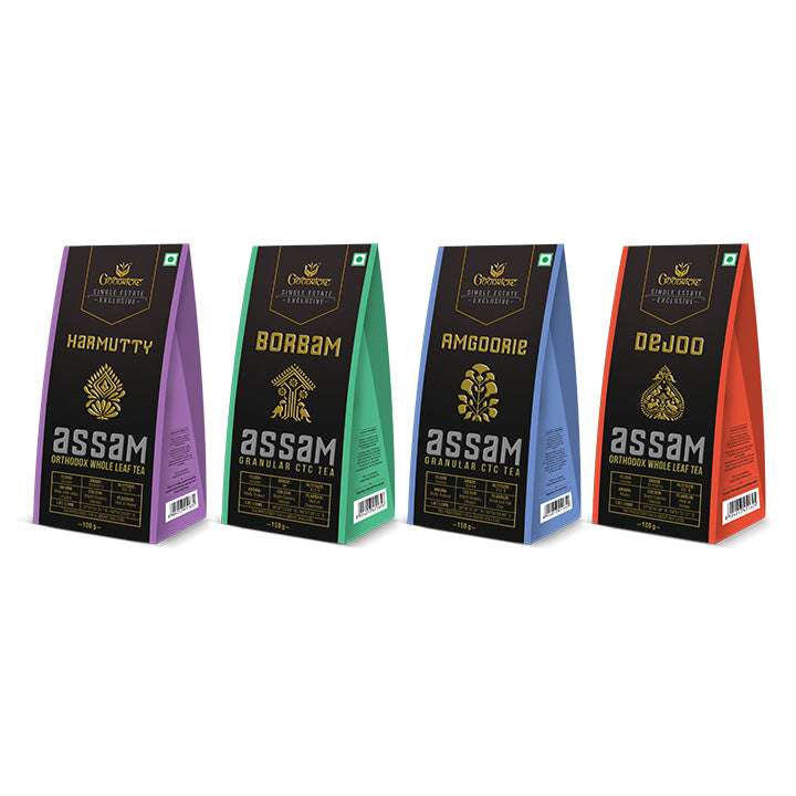 Single Estate Assam Tea Combo Pack (Orthodox- Harmutty, Dejoo, CTC- Amgoorie, Borbam)