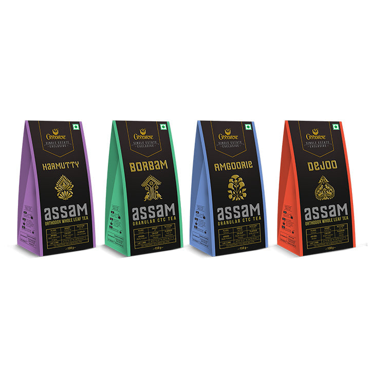 Single Estate Assam Tea Combo Pack (Orthodox- Harmutty, Dejoo, CTC- Amgoorie, Borbam)