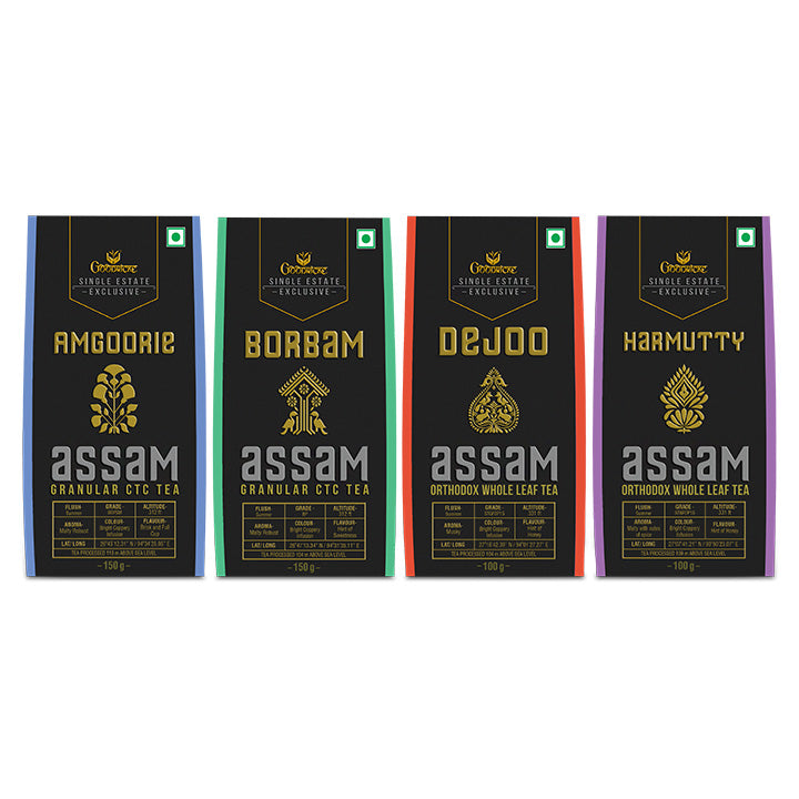 Single Estate Assam Tea Combo Pack (Orthodox- Harmutty, Dejoo, CTC- Amgoorie, Borbam)