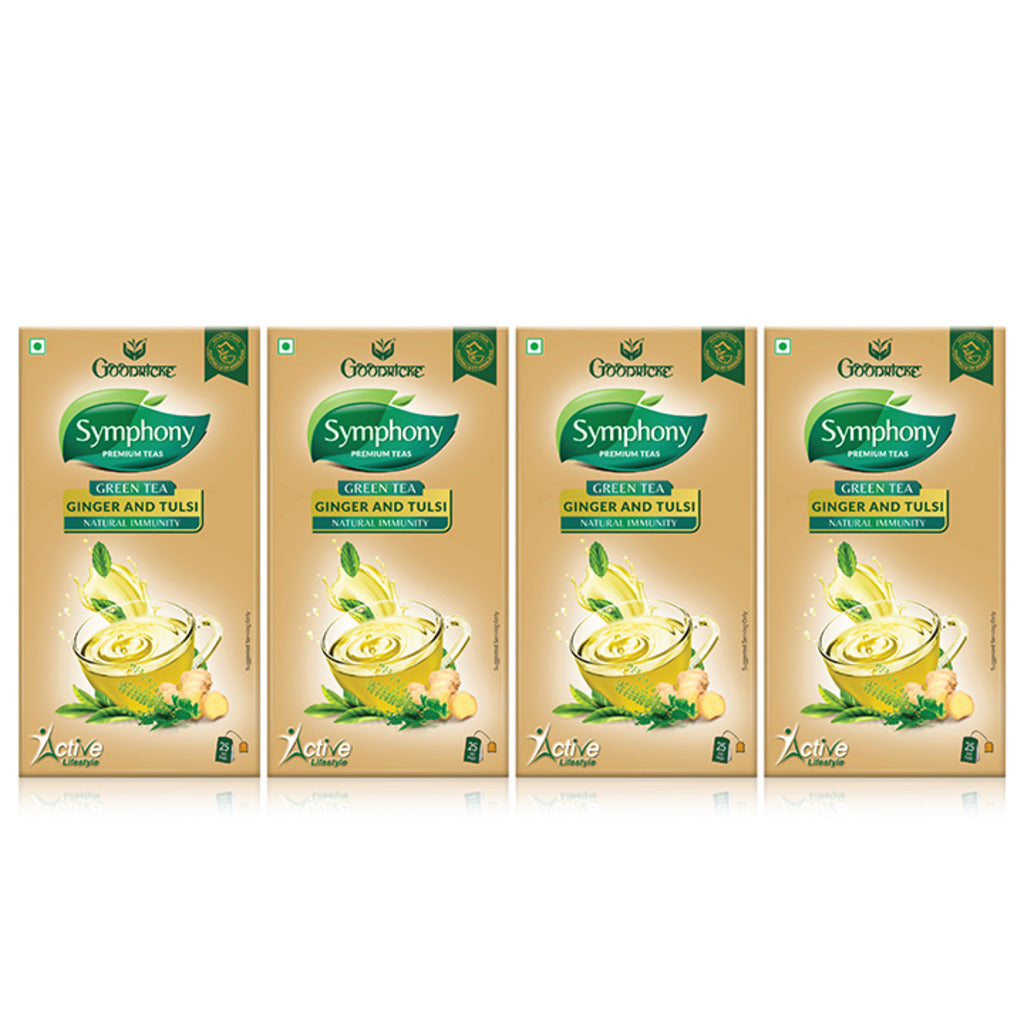 Symphony Ginger & Tulsi Green Tea, 25 Tea Bags (Pack of 4)