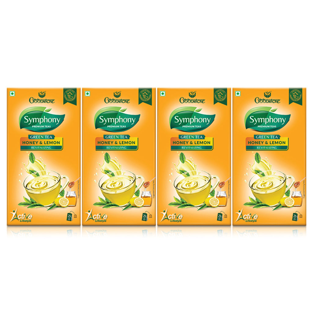 Symphony Lemon & Honey Green Tea, 25 Tea Bags (Pack of 4)