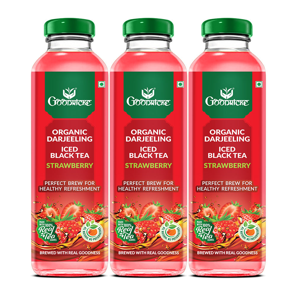 Strawberry (350 ml) (Pack of  3)- Organic Darjeeling Iced Black Tea