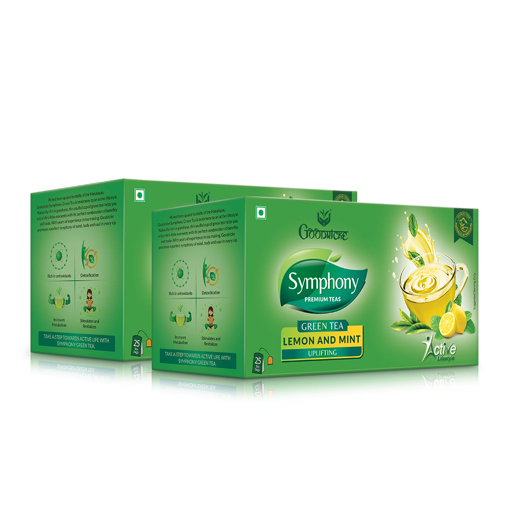 Symphony Lemon & Mint Green Tea, 25 Tea Bags (Pack of 2)