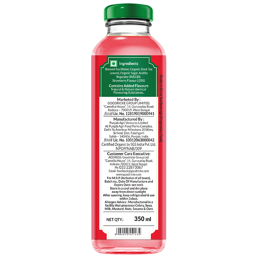 Strawberry (350 ml) (Pack of  3)- Organic Darjeeling Iced Black Tea