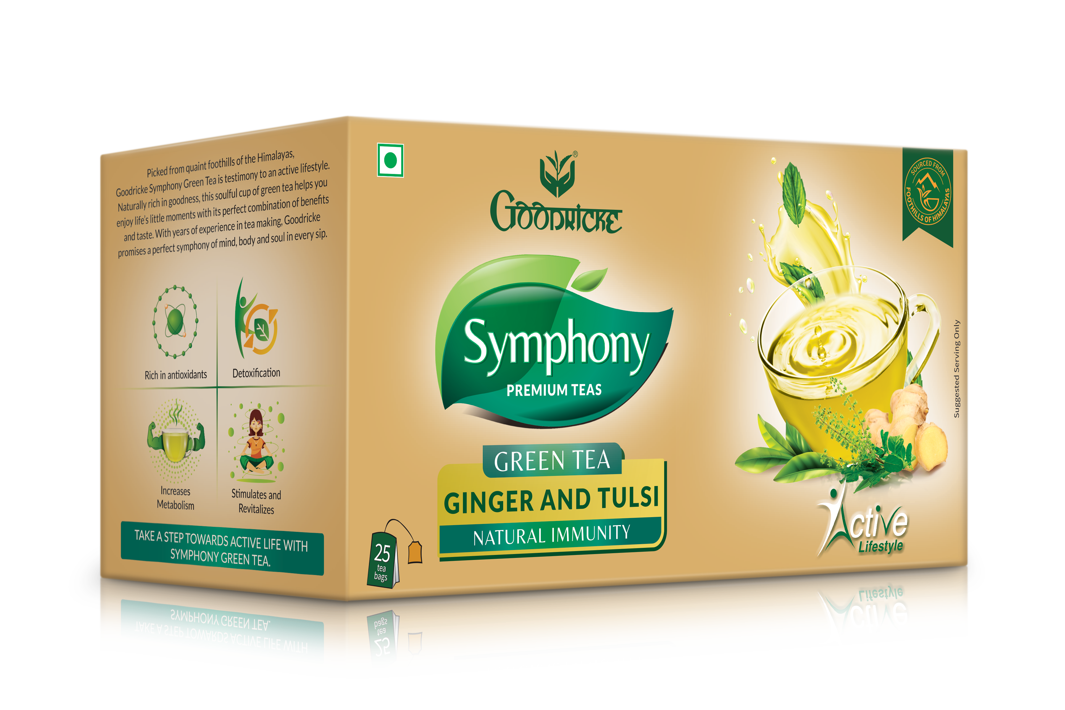 Symphony Ginger & Tulsi Green Tea, 25 Tea Bags (Pack of 2)