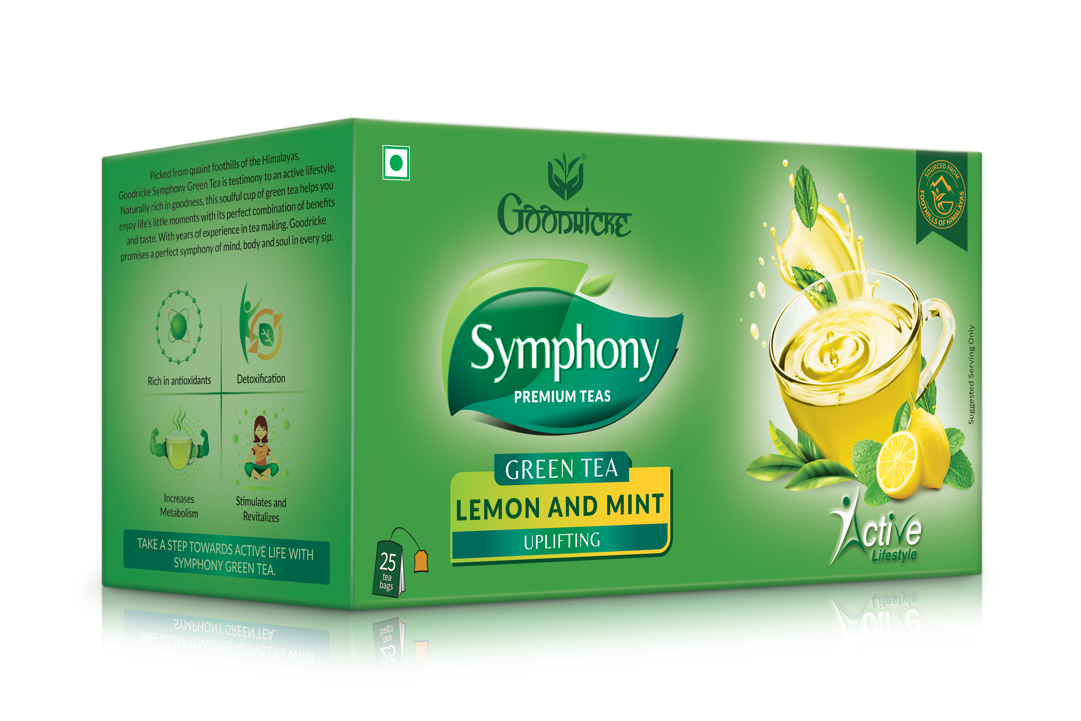 Symphony Lemon & Mint Green Tea, 25 Tea Bags (Pack of 2)