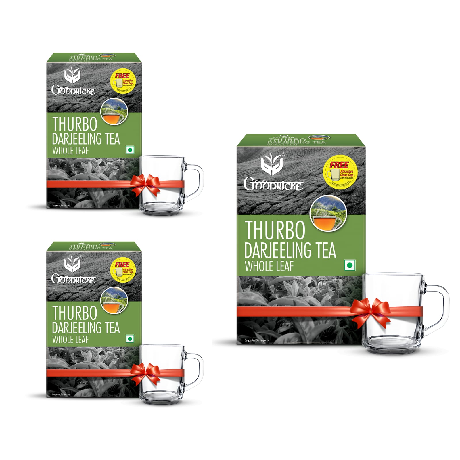 Goodricke Thurbo Whole Leaf Darjeeling Tea - 250gm (with a complimentary glass cup) (Pack of 3)