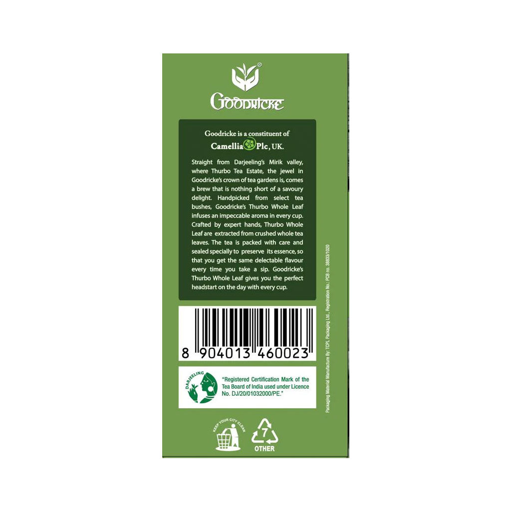 Goodricke Thurbo Whole Leaf Darjeeling Tea - 250gm (with a complimentary glass cup) ( Pack of 2 )
