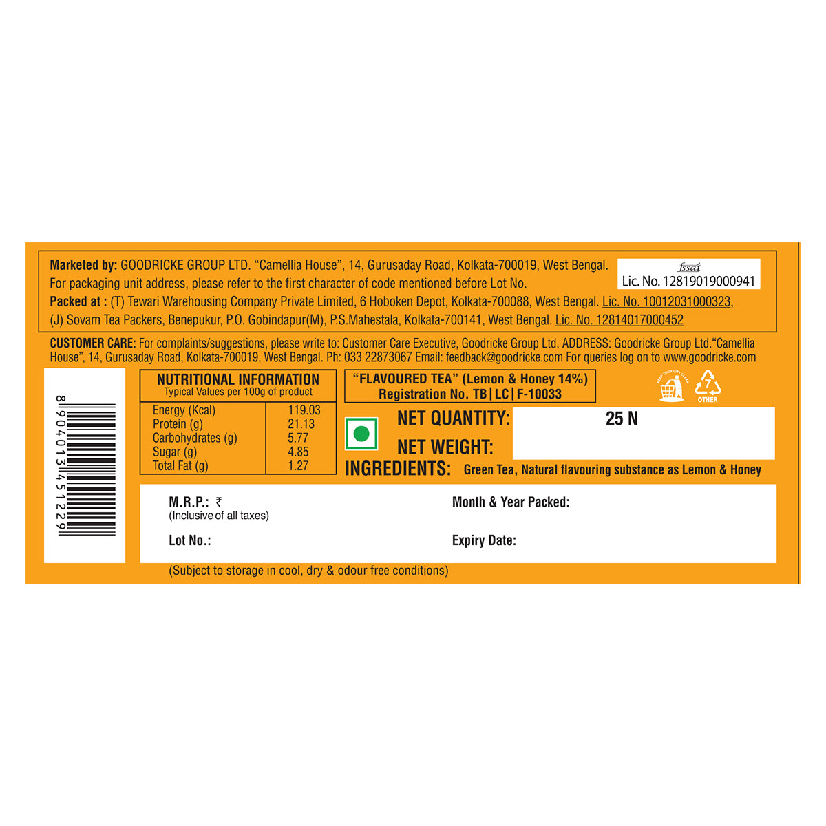 Symphony Lemon & Honey Green Tea, 25 Tea Bags (Pack of 2)