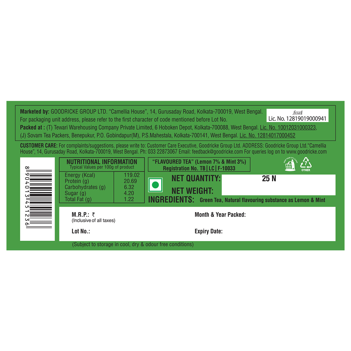 Symphony Lemon & Mint Green Tea, 25 Tea Bags (Pack of 2)