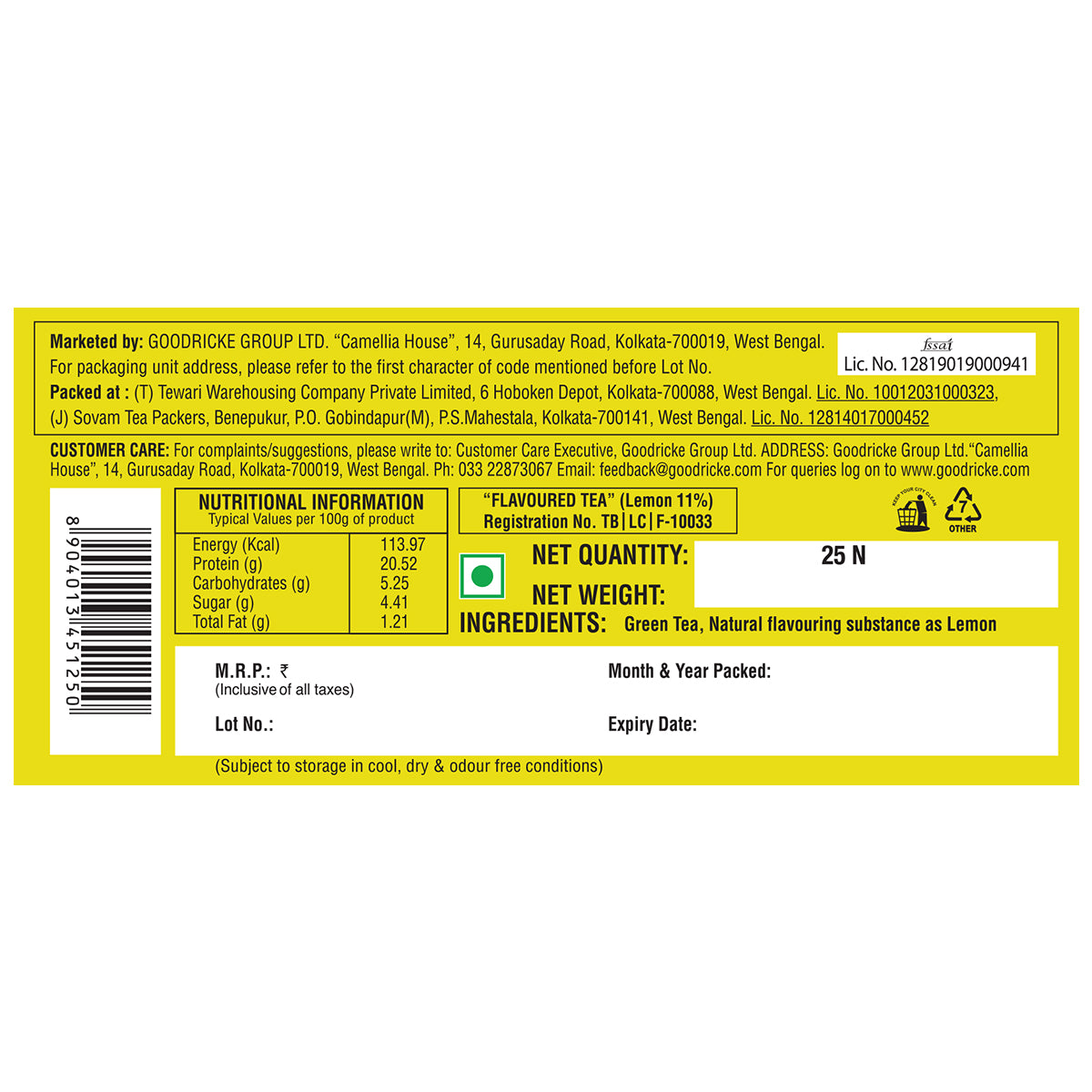 Symphony Zesty Lemon Green Tea, 25 Tea Bags (Pack of 2)